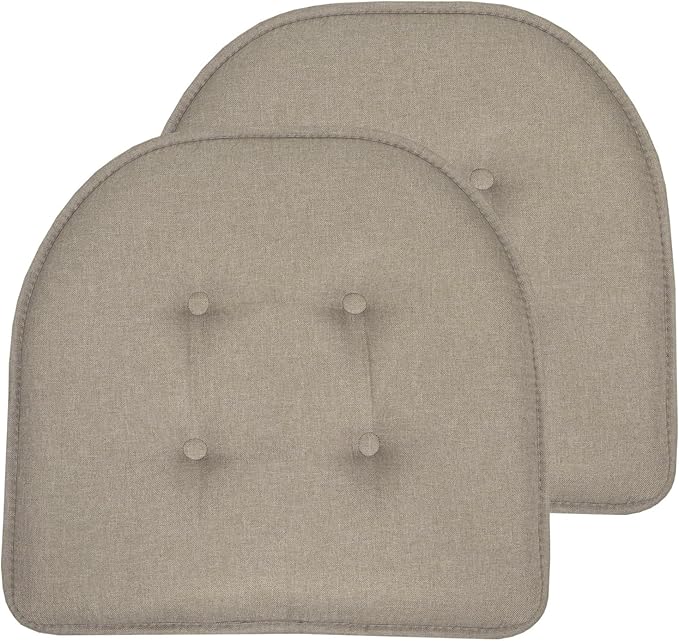 Sweet Home Collection Chair Cushion Memory Foam Pads Tufted Slip Non Skid Rubber Back U-Shaped 17" x 16" Seat Cover, 2 Count (Pack of 1), Khaki