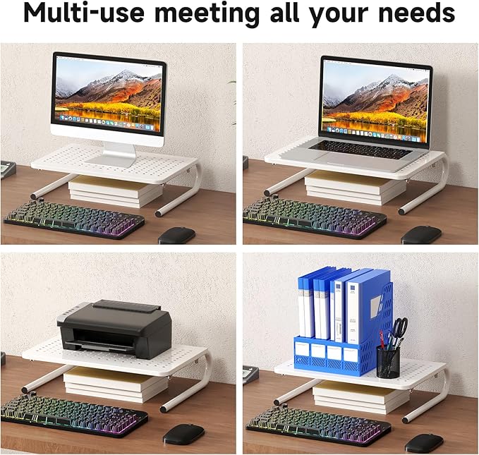 suptek Monitor Stand Riser for Computer,Laptop,Printer, Notebook and All Flat Screen Display with Vented Metal Platform and 4 Inches Height Underneath Storage,White(MST004W)