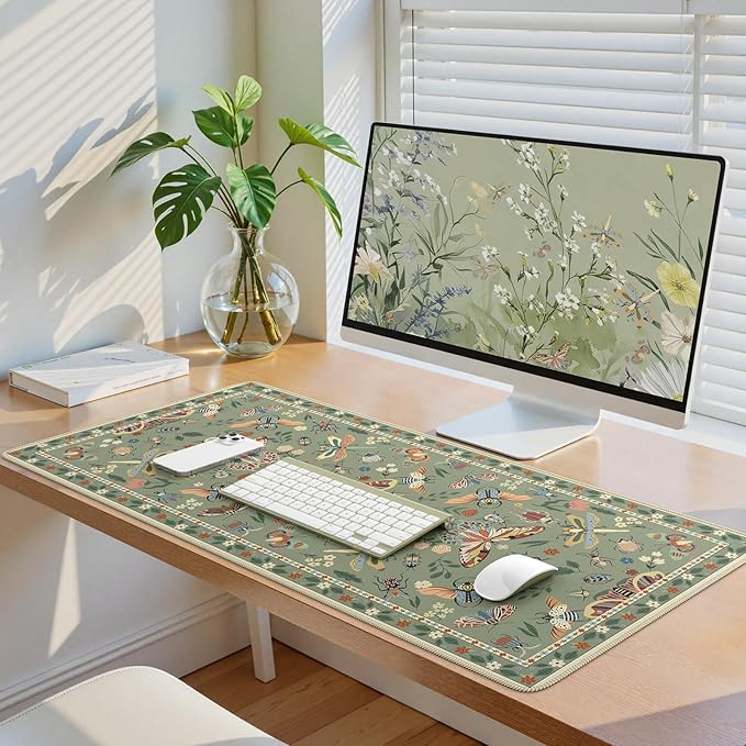 iCasso Green Large Mouse Pad, Desk Matt for Desktop, XXL Desk Mat for Keyboard and Mouse, Anti-Slip Big Mousepad Computer Mat with Stitched Edges