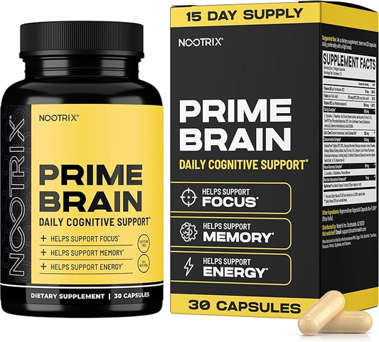 Prime Brain Nootropic Supplement | Supports Memory, Mental Focus, Cognitive Health & Energy | Promotes Healthy Mood & Brain Function | Ginkgo Biloba, Lion's Mane & L Theanine | 30 Capsules