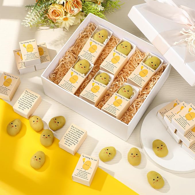 Wettarn 24 Sets Potato Support Gifts Cute Stress Balls with Gift Boxes Inspirational Party Favors for Employee Coworker Friends Office Positive Relief Toys