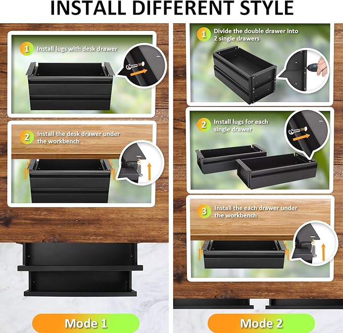 POPMOON Under Desk Drawer,Adjustable Height 15in Drawer Pull out for Desks Carbon Steel Hidden Drawers