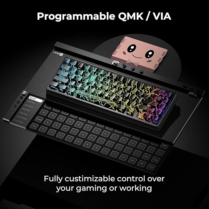 HITIME x XVX M67 60% Percent Keyboard Wireless, QMK/VIA Black Spider Web Gaming Keyboard, Tri-Mode Thocky Creamy Mechanical Key Board, Hot Swappable Gasket Mount RGB IMD Tech for Win/Mac