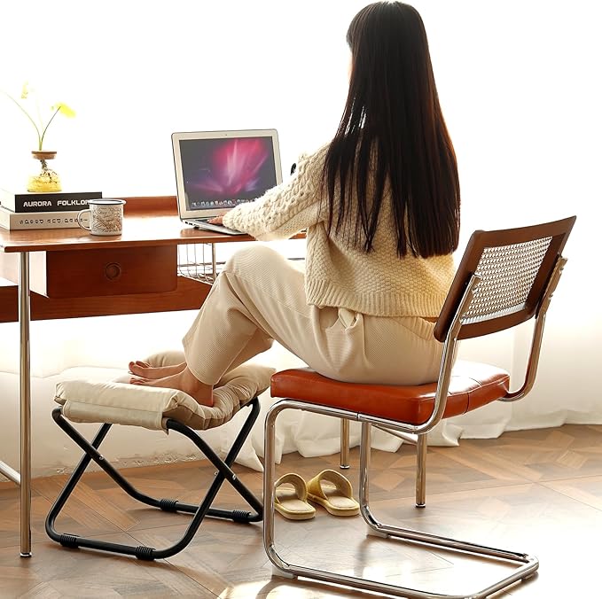 LITA Folding Upholstered Footrest Stool with Straight & Square Shape, Beige