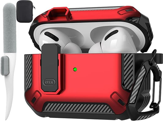 Maxjoy AirPods Pro 2nd/1st Generation Case Cover with Lock, AirPods Pro 2 Protective Case with Keychain Compatible with Apple AirPod Pro2 2023 USB C Cable 2022 Lightning Cable/ Pro1 2019, Red