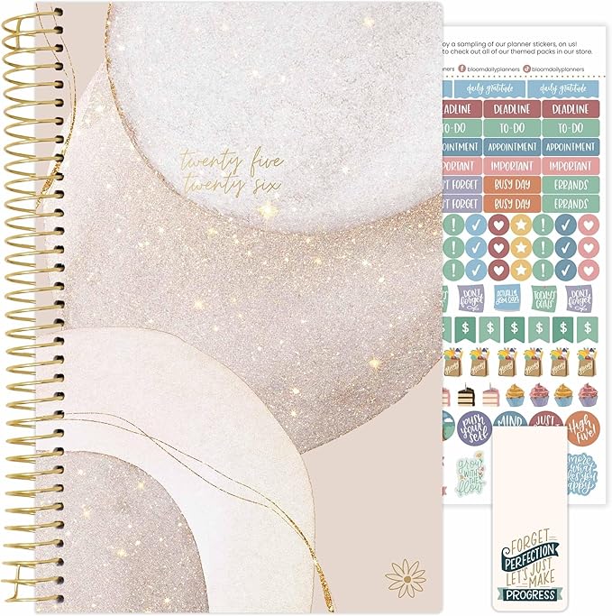bloom daily planners 2025-2026 Academic Year Daily Planner (July 2025 - July 2026) - Aesthetic A5 Weekly & Monthly Calendar Agenda Organizer Book with Stickers - 5.5" x 8.25" - Brushed Beige