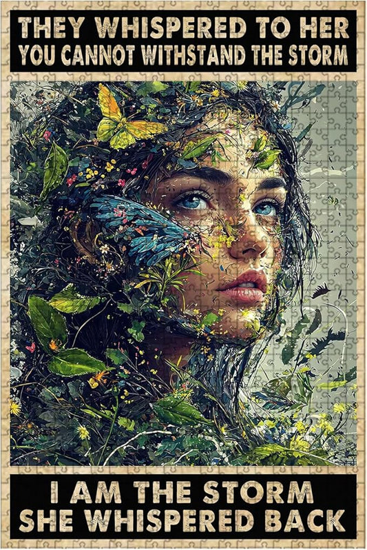 500 Piece Wooden Jigsaw Puzzle Inspirational Quote I Am The Storm Adults Kids Family Quiet Play Therapy Challenging Anxiety Relief Home Art Decor & Time Killing Focus Tool Gifts 20.4x15 Inch