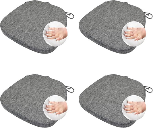 Seat Cushions for Dining Room Chairs - Memory Foam Non Slip Kitchen Chair Pad with Machine Washable Cover Set of 4 [16.5 x 16.2 Inches] - (Gray,4)