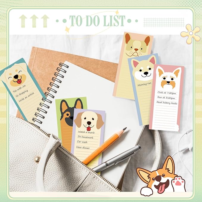 Censen 10 Pack 500 Sheets To Do List Notes Daily Checklist Notepads with 50 Sheets Each Undated Color Memo Pad Block Shopping List Pad Weekly Plan Notepad Organizer Planners(Dog Pattern,Lined)