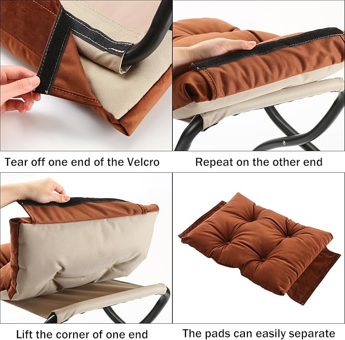 15" Foldable Foot Stool Ottoman with Metal Frame - Washable Brown Upholstered Indoor/Outdoor Footrest for Living Room, Bedroom, Patio - Space-Saving Compact Design