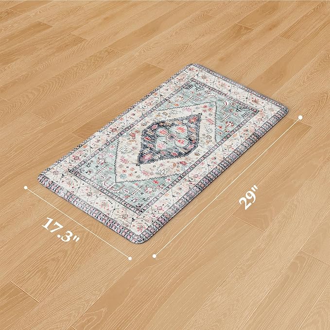 KIMODE Anti Fatigue Kitchen Mats for Floor,17.3" x 29" Vintage Blue Cushioned Kitchen Rugs,Non-Slip Waterproof Kitchen Sink Standing Mat Wipe Clean for Kitchen,Laundry Floor