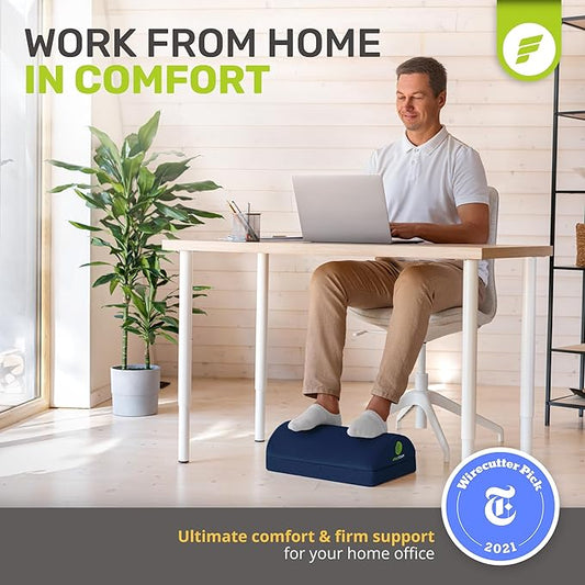 ErgoFoam Foot Rest for Under Desk at Work - Chiropractor Endorsed 2in1 Adjustable Premium Under Desk Footrest - Ergonomic Desk Foot Rest with High-Density Compression-Resistant Velvet Soft Foam (Blue)