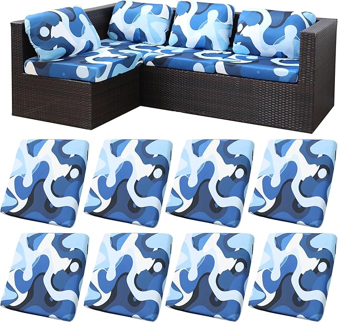 8Pcs Stretch Patio Cushion Covers,for Outdoor Couch Cushion Covers Replacement,Outdoor Sofa Covers Patio Slipcovers Couch Cover,Washable Furniture Cover (Pattern 2, Cover Only)