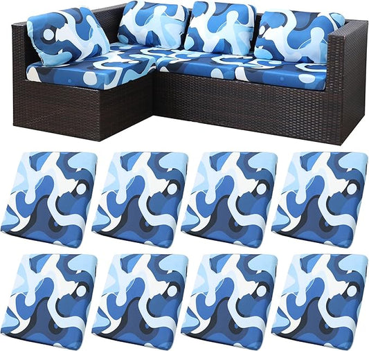 8Pcs Stretch Patio Cushion Covers,for Outdoor Couch Cushion Covers Replacement,Outdoor Sofa Covers Patio Slipcovers Couch Cover,Washable Furniture Cover (Pattern 2, Cover Only)