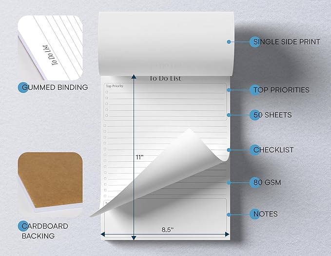 Better Office Products To Do List Notepad, 8.5" x 11", Planning Note Pad, 50 Sheets, Daily Agenda Productivity Checklist Organizer, (1 Pack)