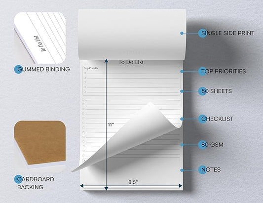 Better Office Products To Do List Notepad, 8.5" x 11", Planning Note Pad, 50 Sheets, Daily Agenda Productivity Checklist Organizer, (1 Pack)
