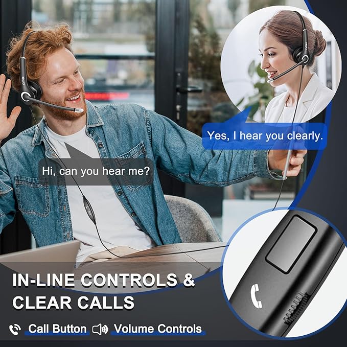 Callez Wired Computer Headset, 3.5mm/USB-C Headset with Mic Noise Cancelling, Cell Phone Headphone for PC Laptop Mac iPhone Samsung Zoom Teams Call Center Home Office Work, in-line Controls