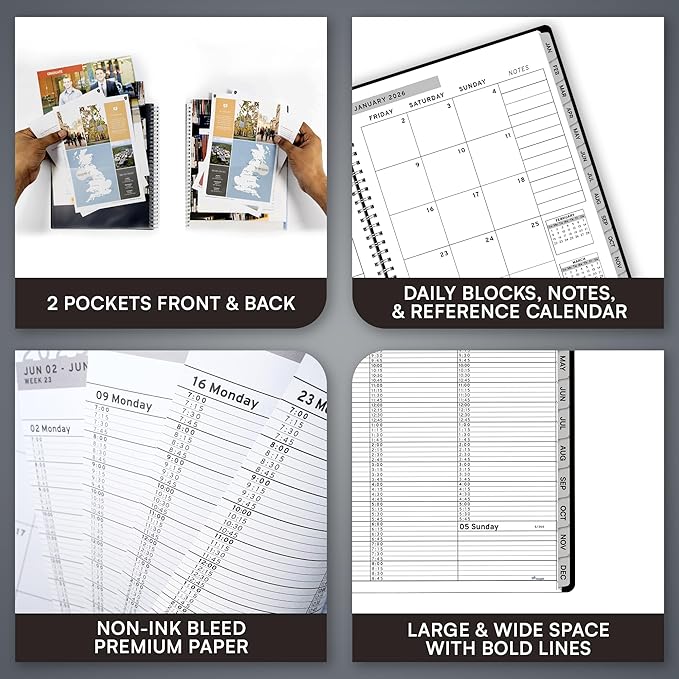 Ensight 2026 Appointment Book & Planner Ensight 8.5 x 11 inches Large Tabbed Daily Hourly Weekly Planner Schedule Book 15 Minute time Slots Business & Personal Planner Jan 2026 Dec 2026 Black