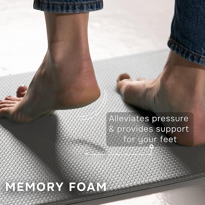 Anti-Fatigue Kitchen Mat – Memory Foam Cushioned Mats for Standing – Ultra Black, 18×30 in, 0.47 in Thick, Waterproof, Non-Slip – Homergy