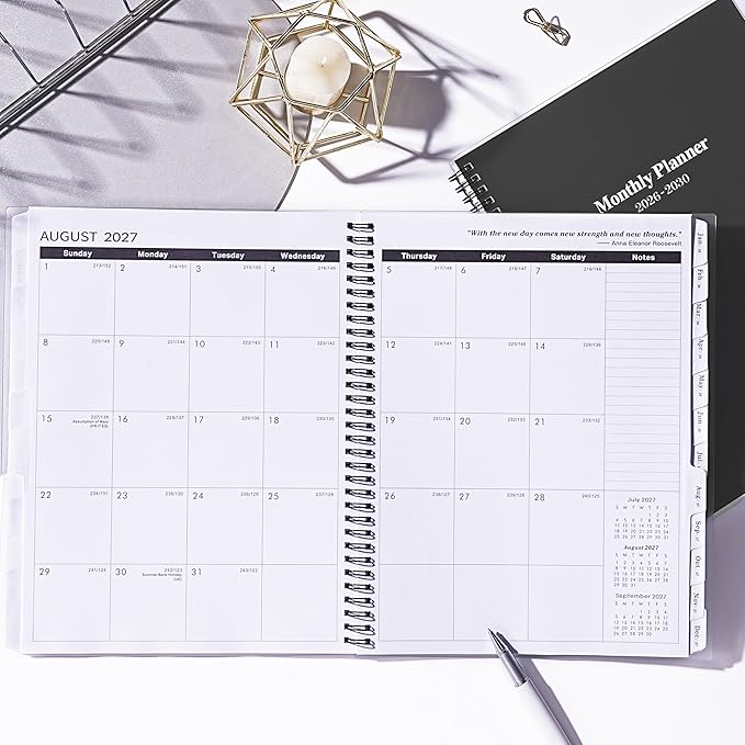 2026-2030 Monthly Planner/Calendar - Jan 2026 - Dec 2030, 5 Year Monthly Planner with Tabs & Celebrity Quotes, 9" x 11", Famous Quotes, Two-Side Pocket, Suitable for Long-Term Planning, Black