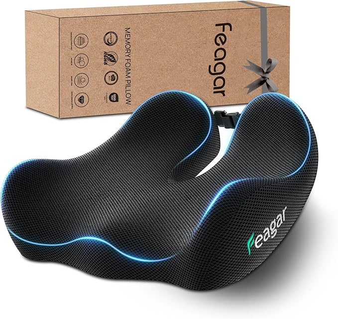 Feagar Memory Foam Seat Cushion - Extra Thick for Hip, Sciatica, Tailbone & Back Pain Relief - Office Chair & Car Seat Cushion for Desk Workers, Seniors, Truck Drivers, and Work from Home