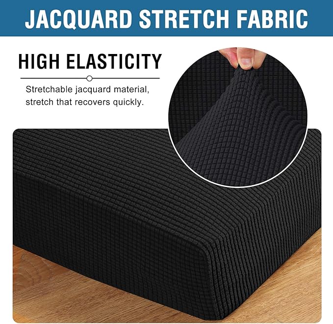 H.VERSAILTEX Stretch Couch Cushion Covers Individual Seat Sofa Chair Slipcovers Cushion Protector Cover Featuring Jacquard Textured Twill Fabric(1 Cushion Chair Cover, Black)