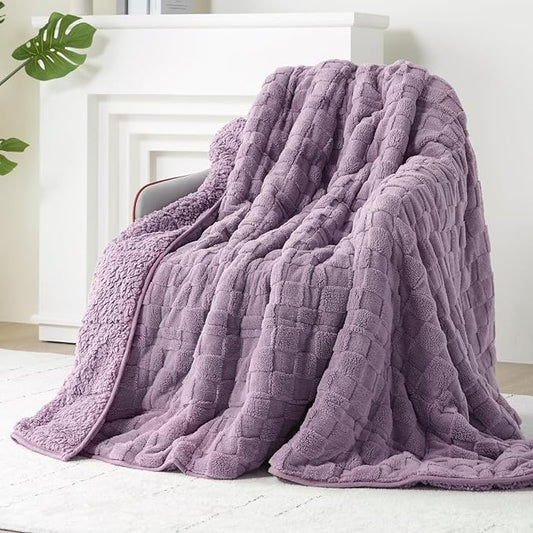 Kivik Dual Sided Weighted Blankets for Adults, Buttery Soft Stylish Checkered Heavy Blanket for Couch Sofa Bed, Ultra-Fluffy Fabric, Machine Washable (60"x80", Purple, 15 Pounds)
