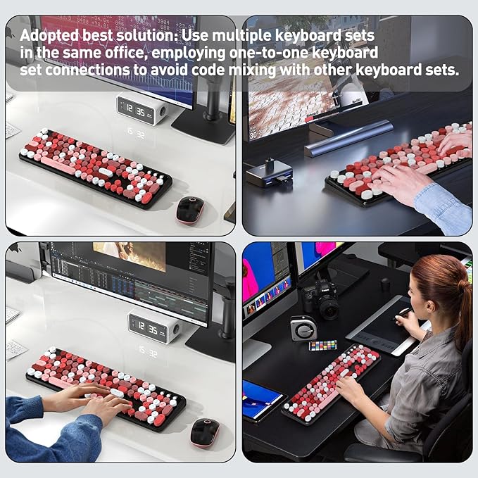 Keyboard and Mouse Wireless,Cute Retro Wireless Keyboard Mouse Combo with Round Key,2.4Ghz Dropout-Free Connection,Typewriter Wireless Keyboard Mouse Set for PC Laptop Desktop Computer-Black Colorful