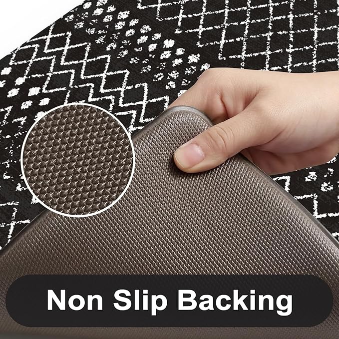 KIMODE Kitchen Mats Cushioned Anti Fatigue, Black Farmhouse Kitchen Rugs Sets of 2, Padded Kitchen Floor Mats, Non Slip Standing Mats for Sink Laundry Office Desk 17"x59"+17"x29"