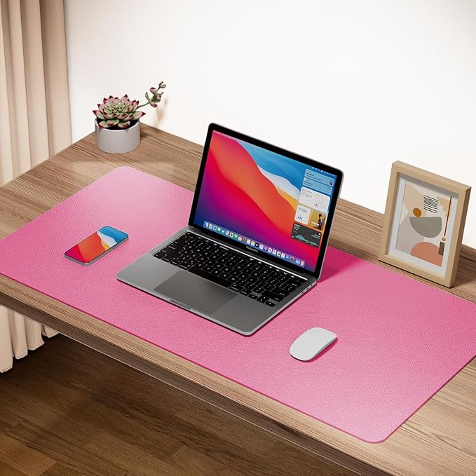 Boutilon Leather Desk Pad Protector,Non-Slip Mouse Pad,Laptop Desk Pad,Office Mouse Mat,Waterproof Leather Desk Blotter,Desk Writing Pad for Office and Home (XL-Rose Pink,35.4"x 15.7")