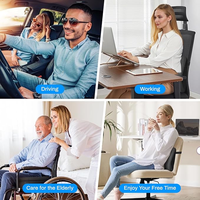 Lumbar Support Pillow for Office Chair and Car Seat - Supportive Memory Foam Cushion for Lower Back Pain Relief and Posture Correction, with Breathable Airflow Channels