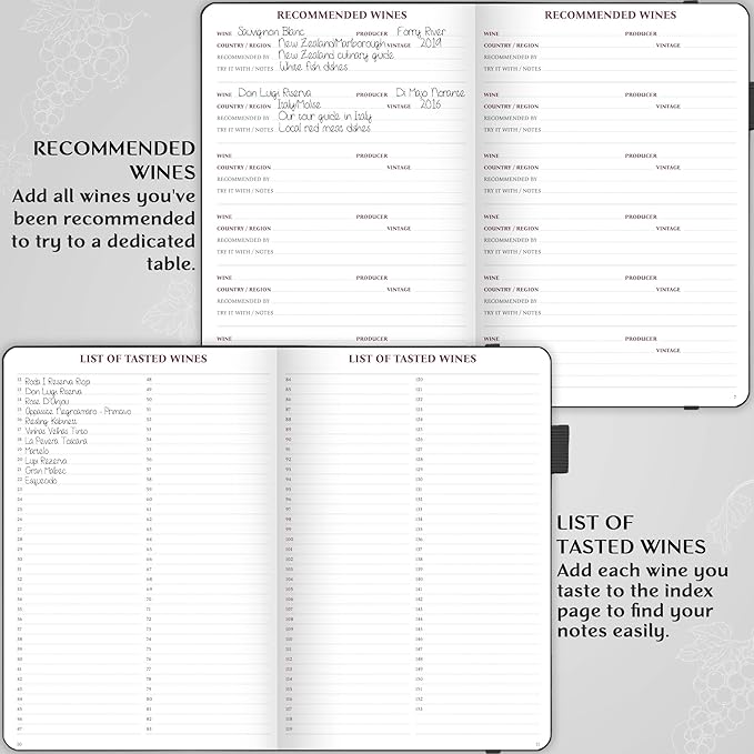 Legend Wine Tasting Journal – Wine Guide & Diary – Unique Accessories & Gifts for Wine Lovers, Women & Men, Eco Leather Notebook (Black)