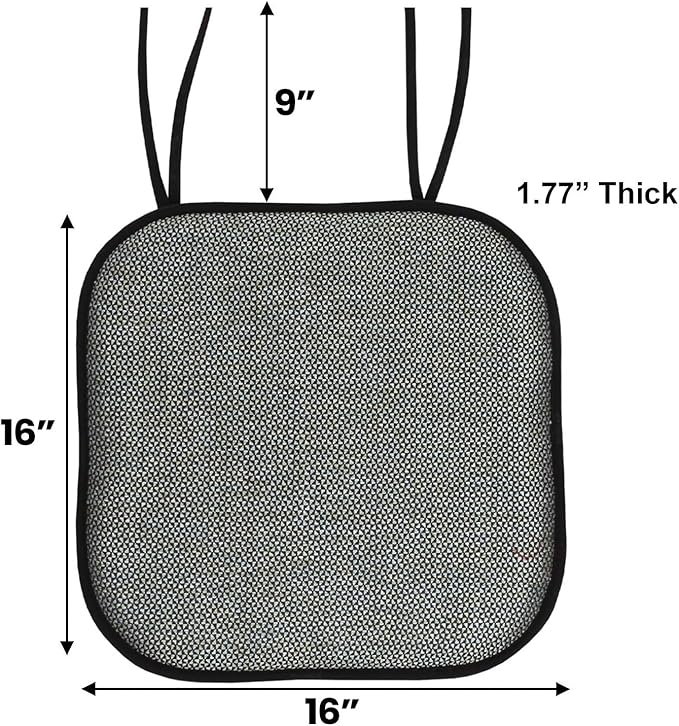 Chair Cushion Memory Foam Pads with Ties Honeycomb Pattern Slip Non Skid Rubber Back Rounded Square 16" x 16" Seat Cover