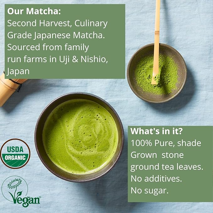 Kenko Matcha Green Tea Powder [USDA Organic] Culinary Grade Matcha Powder for Lattes, Smoothies and Baking [100g Bag = 50 Servings]