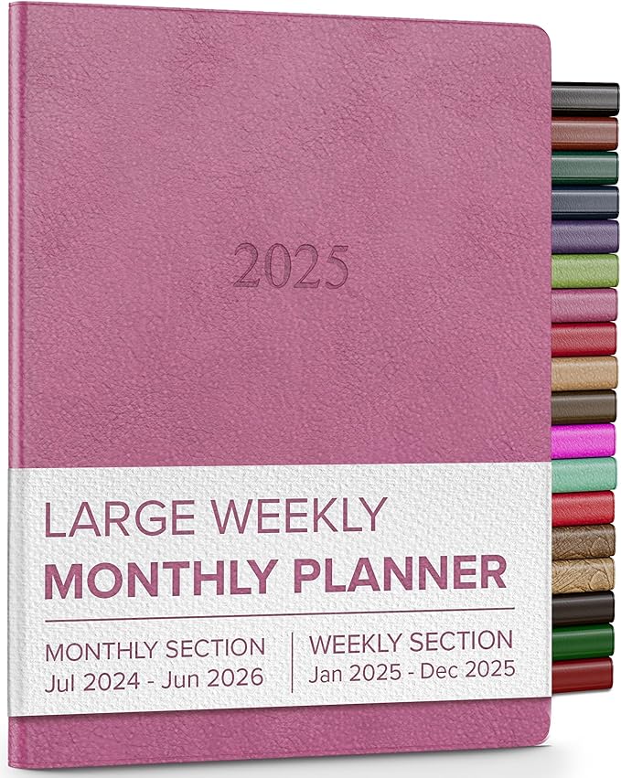 Gallery Leather Large Weekly Monthly Planner 2025, Elegantly Bound Calendar Planner and Notebook with Stylish Gold-Gilded Page Edges, 12 Months - Camden Orchid - 9.75 x 7.5 "