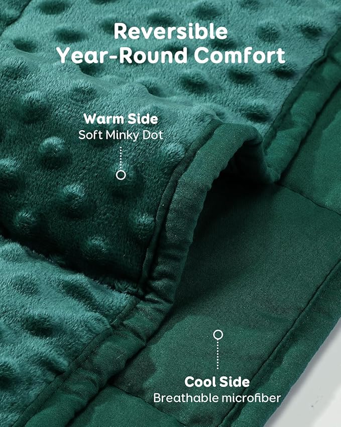 Kivik Minky Dot Weighted Blanket for Adults, 12 lbs Breathable Heavy Throw Blankets, Ultra Soft Cooling Weighted Comforter, Machine Washable, 48"x72" Twin, Dark Green