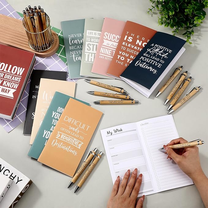 Spakon 20 Sets 2026-2027 Bulk Pocket Planners with Pens Small Daily Weekly Calendar Mini Inspirational Journal to Do List Goals Notepad Employee Appreciation Gift for Coworker Teacher Student(Bright)