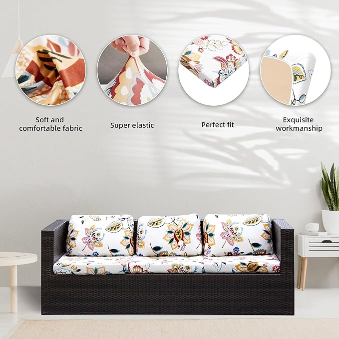 8Pcs Stretch Patio Cushion Covers,Outdoor Couch Covers Replacement,Outdoor Couch & Sofa Slipcovers,for Patio Furniture Cushion Covers,Washable Reusable Furniture Protector (Vivid, Cover Only)