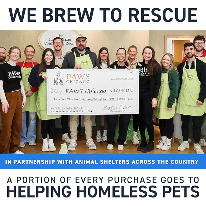 Stella Blue Whole Bean Coffee, Big Cat Blend, Medium Roast, Caramel, Hazelnut and Fruity Notes, 100% Arabica, Ethically Sourced from Central and South America, 12 oz bag