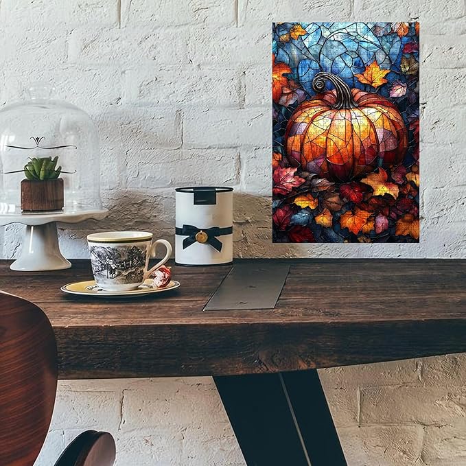 500 Piece Wooden Jigsaw Puzzle Autumn Pumpkin for Adults & Kids Challenging Brain Teaser with Educational Value Stress Relief Focus Tool for Family Bonding 20.4x15 Inch