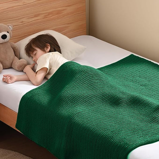 Guohaoi Knitted Weighted Blanket Kids (Green 36"x48" 5lbs) No Beads Cooling Heavy Blanket, Home Decor Breathable Chunky Knit Throw Blanket for All-Season Use