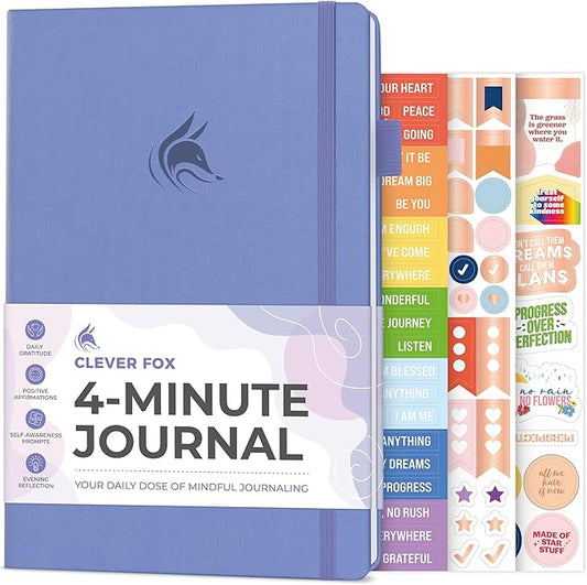 Clever Fox Four-Minute Journal – Daily Positivity Journal with Prompts – Motivational Affirmation, Mental Health & Habit Tracker (Lavender)