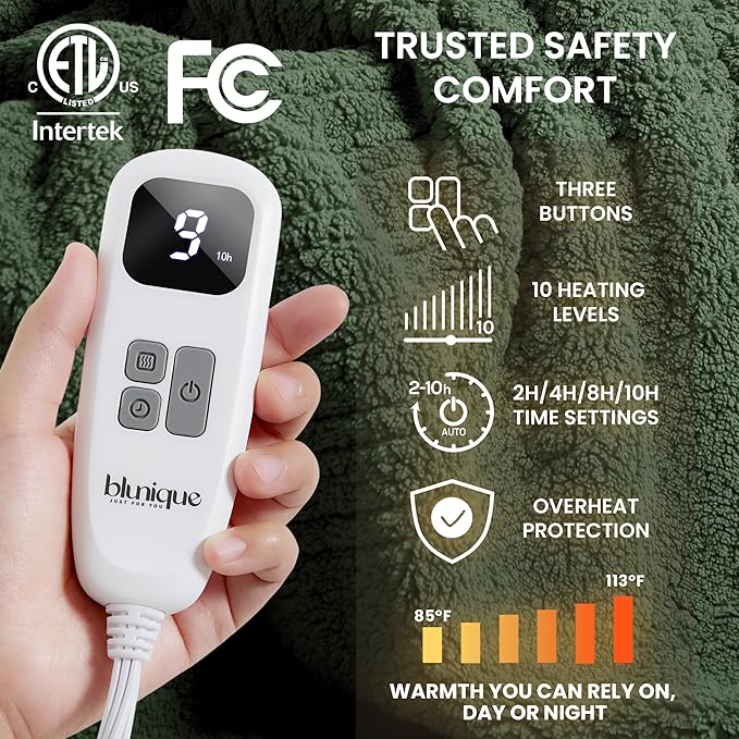 Electric Heated Blanket Twin 62x84 inches, Fast Heating w/ 10 Heat Settings & 2/4/8/10H Auto Timer, Double-Sided Sherpa, Ultra Soft & Cozy for Couch, Bed, Office, Machine Washable, Sage