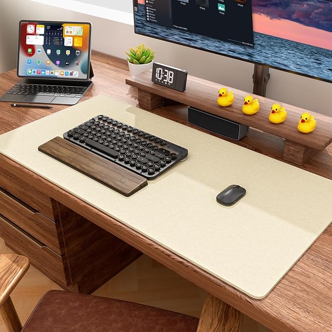 Auhoahsil Felt Desk Mat, Minimalist Large Mouse Pad XXL 35.5 x 15.7 in, Desk Matt for Desktop, Keyboard, Laptop, Computer, Office, Work from Home, Gaming, Beige