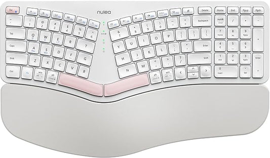 Nulea Wireless Ergonomic Keyboard, Split Keyboard with Cushioned Wrist Rest, Bluetooth and USB Connectivity, USB-C Rechargeable, Compatible with Windows Mac (White Pink)