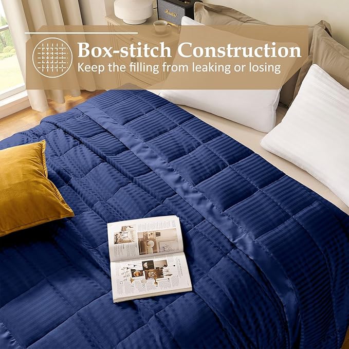 downluxe King Size Blanket with Satin Trim, Lightweight Down Alternative King Blanket for All Season, Machine Washable (Navy, 108 x 90 Inch)