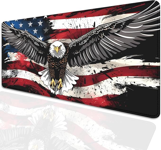 American Flag Mouse Pad,USA Bald Eagle Desk Pad,Large Extended Gaming Floral Mouse Mat with Stitched Edges,Non-Slip Rubber Base Mouspad for Office Work Home(27.5X11.8 in)