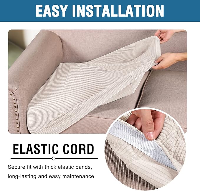 H.VERSAILTEX High Stretch Couch Cushion Covers,Chair Sofa Seat Slipcovers Couch Cushion Cover Stretch Furniture Protector for Kids, Pets(2 Packs Cushion Loveseat Covers, Ivory)