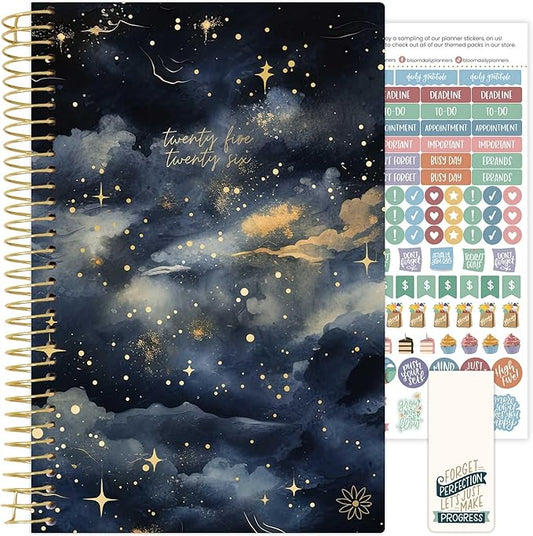 bloom daily planners 2025-2026 Academic Year Daily Planner (July 2025 - July 2026) - A5 Weekly & Monthly Calendar Agenda Organizer Book with Stickers - 5.5" x 8.25" - Midnight Sky