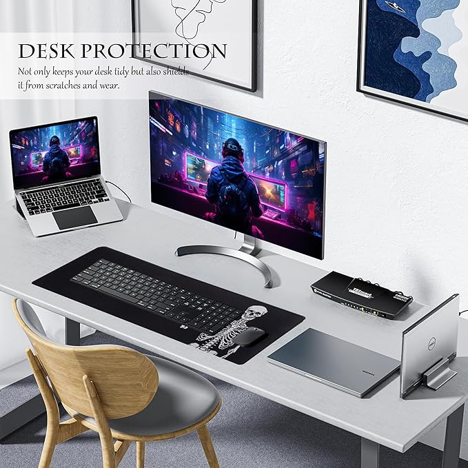 ALOANES Waterproof Mouse Pad with Durable Stitched Edge, XL Gaming Keyboard Pad, Non-Slip Rubber Base, Extended Desk pad for Gamer, Office & Home, Right Skeleton Mousepad 31.5''x 11.8''x 0.12''